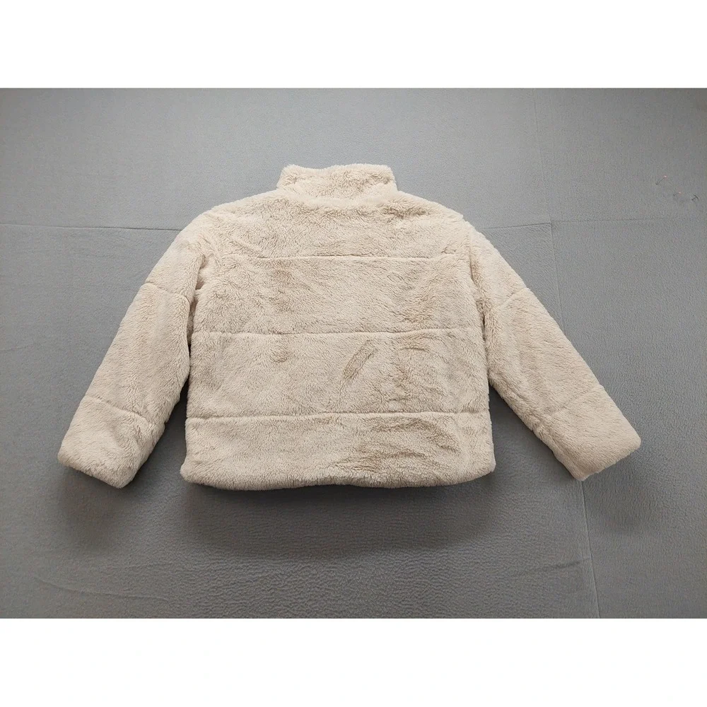 Kendall & Kylie Women Fur Jacket‎ M Cream Mock Neck Full Zip Long Sleeve Thermal
